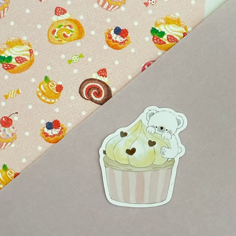 しろくまとチョコチップカップケーキステッカー