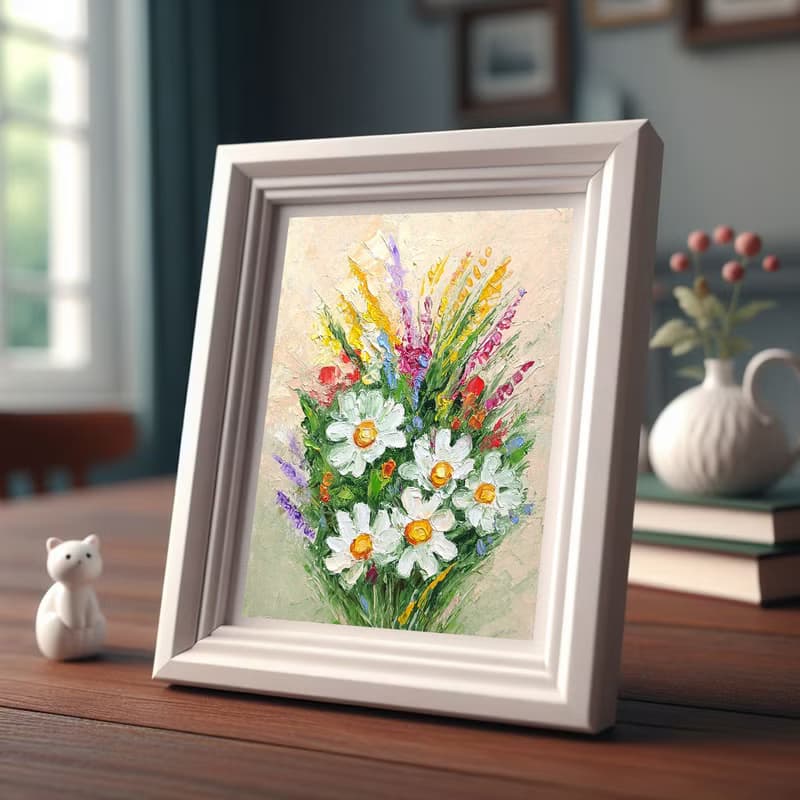Daisies Bouquet Original Painting, Field Flower Wall Art, Small Floral Artwork