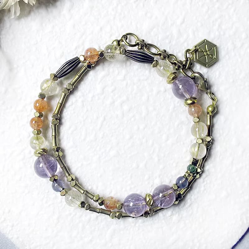 VIIART。塞納河的清晨。紫水晶鈦晶黃銅項鍊手鍊長鍊2WAY