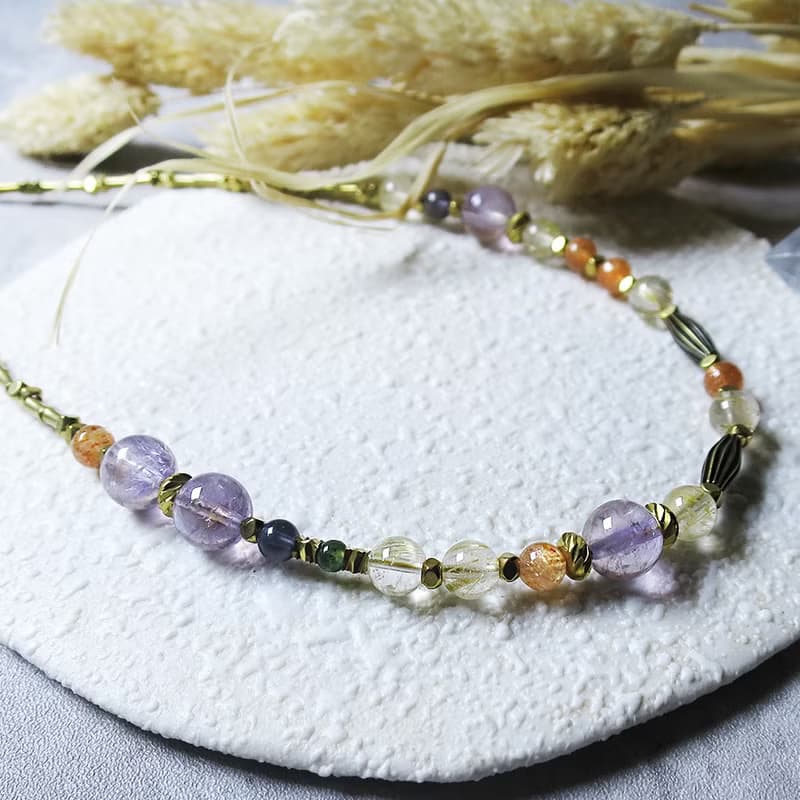 VIIART。塞納河的清晨。紫水晶鈦晶黃銅項鍊手鍊長鍊2WAY