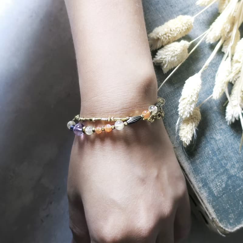 VIIART。塞納河的清晨。紫水晶鈦晶黃銅項鍊手鍊長鍊2WAY