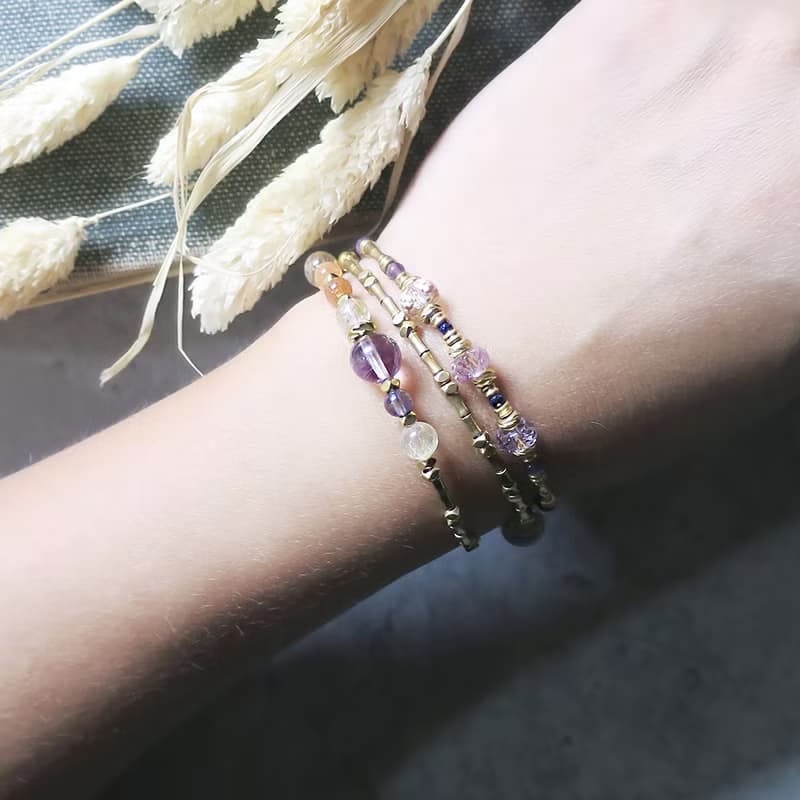 VIIART。塞納河的清晨。紫水晶鈦晶黃銅項鍊手鍊長鍊2WAY