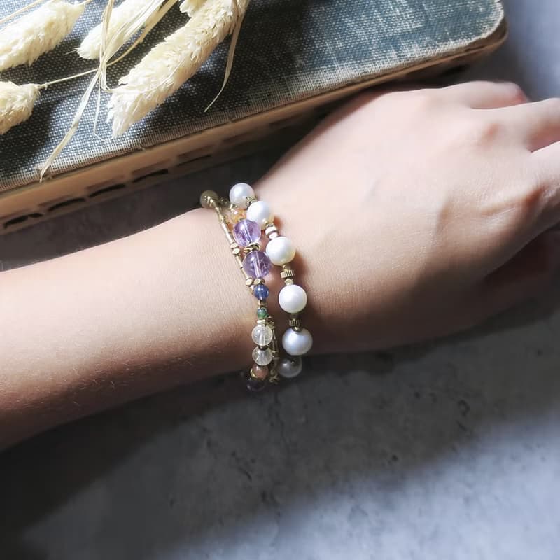 VIIART。塞納河的清晨。紫水晶鈦晶黃銅項鍊手鍊長鍊2WAY