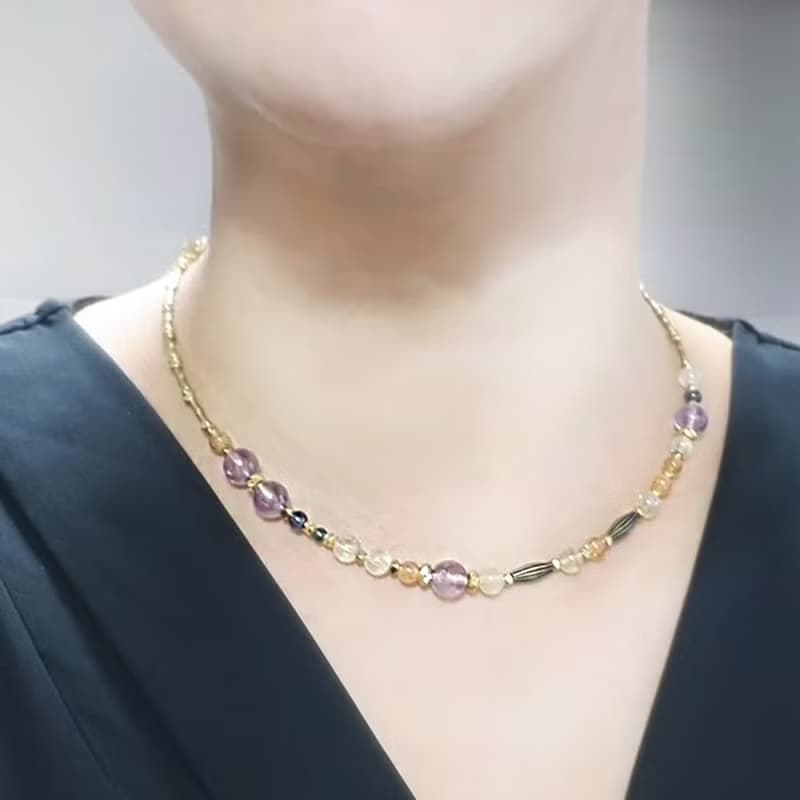 VIIART。塞納河的清晨。紫水晶鈦晶黃銅項鍊手鍊長鍊2WAY