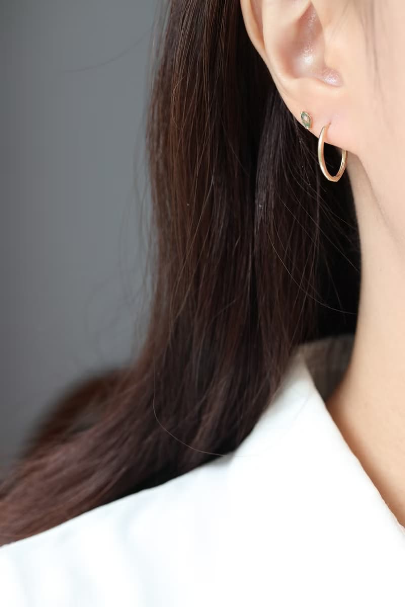 14K  金屬冷淡風橢圓耳扣耳環(內徑14mm)