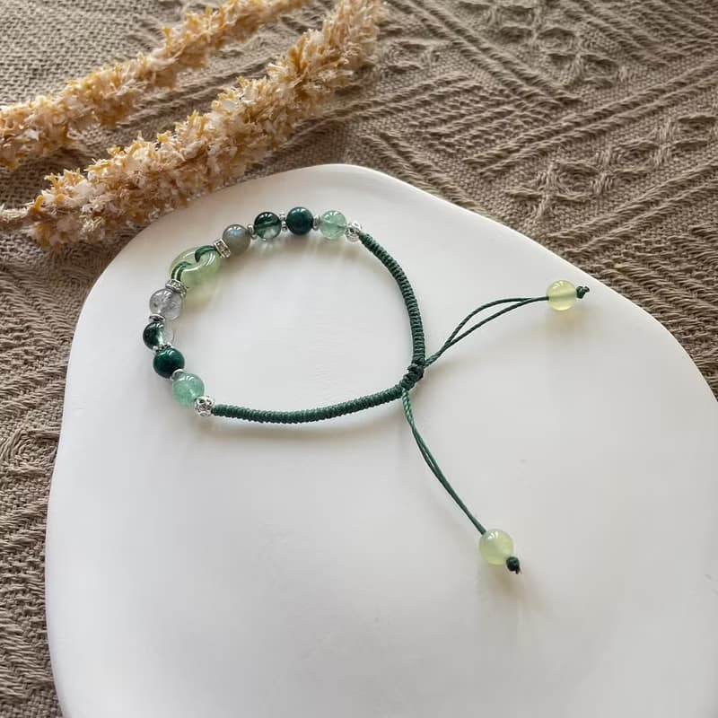 葡萄晶平安扣編織手鍊