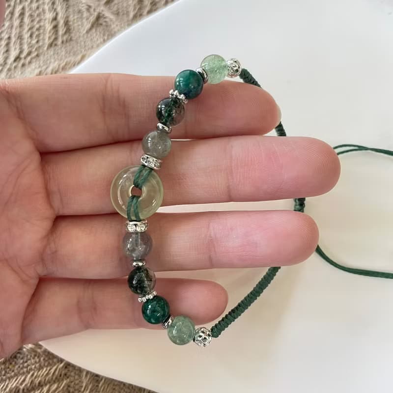 葡萄晶平安扣編織手鍊