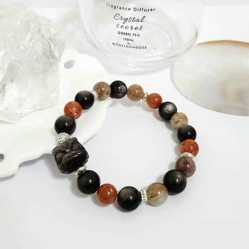 銀曜醒獅男款設計手鍊/招貴人、緩解壓力、、避邪擋煞之搭配水晶