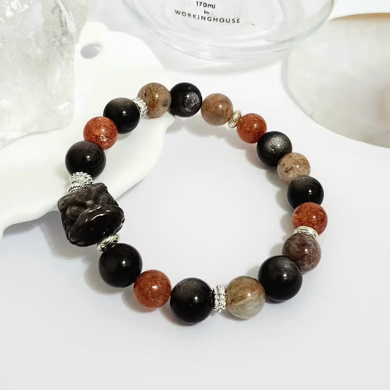 銀曜醒獅男款設計手鍊/招貴人、緩解壓力、、避邪擋煞之搭配水晶