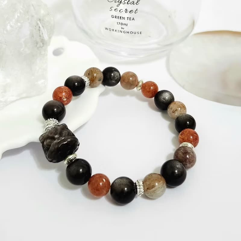 銀曜醒獅男款設計手鍊/招貴人、緩解壓力、、避邪擋煞之搭配水晶