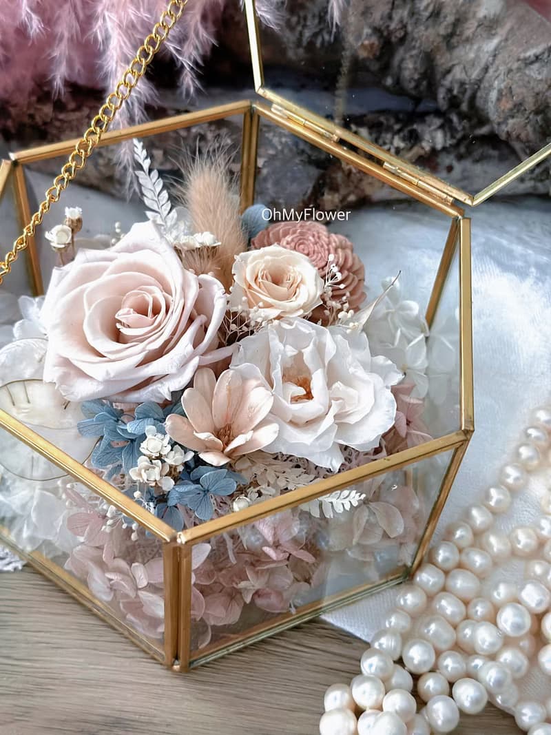 維納斯的溫柔 玫瑰永生花玻璃花盒 珠寶盒 不凋花 乾燥花