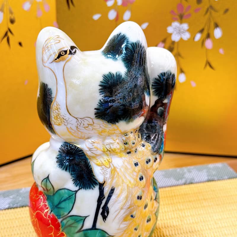 【孔舞迎祥】日本清水燒招財貓 | 色繪 - 孔雀
