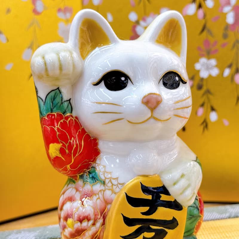 【孔舞迎祥】日本清水燒招財貓 | 色繪 - 孔雀