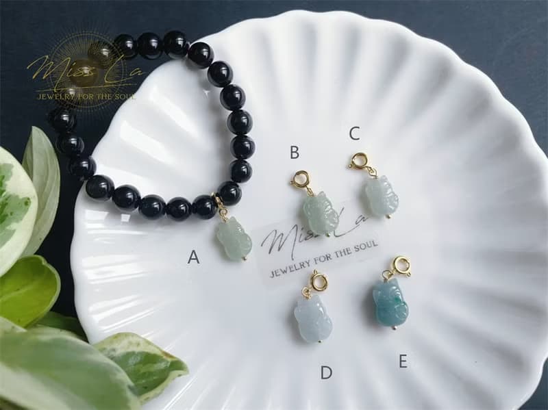 小貓 招財貓 萌 天然緬甸玉翡翠 隨意扣 滴溜 項鍊 手鍊配