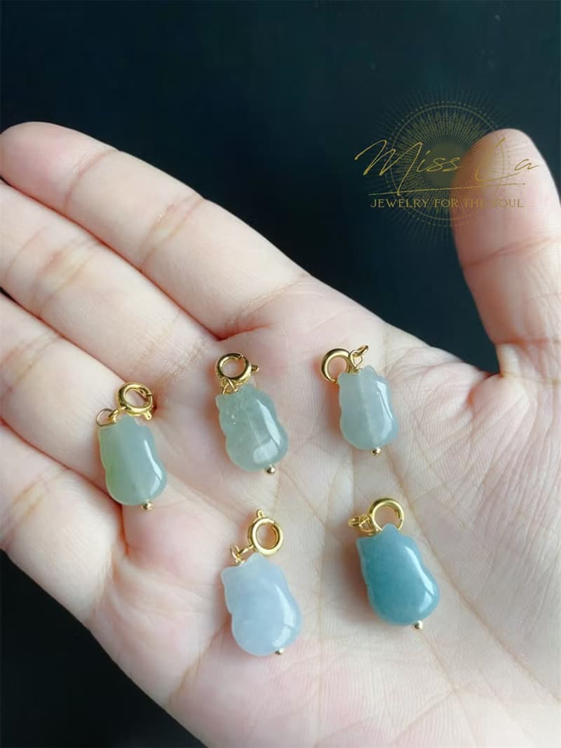 小貓 招財貓 萌 天然緬甸玉翡翠 隨意扣 滴溜 項鍊 手鍊配