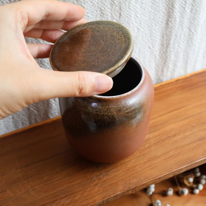 朱泥 柴燒陶茶倉 茶葉罐