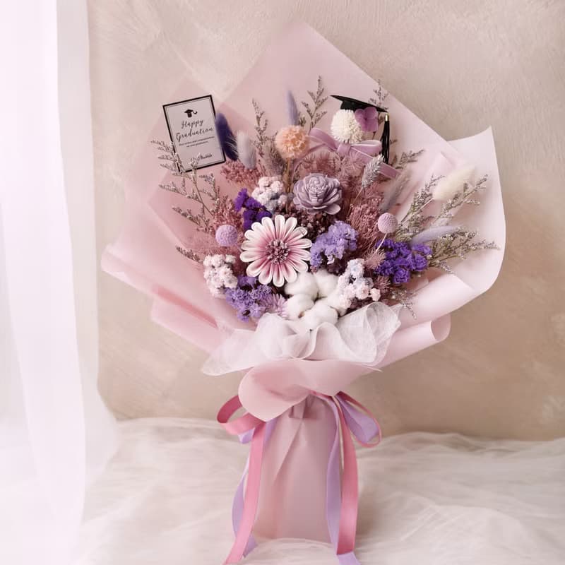 二代畢業花束-迷霧紫 /學士帽/蝴蝶結