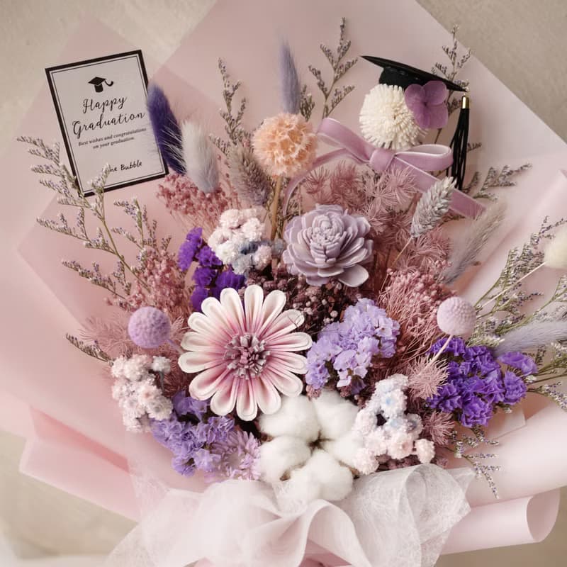 二代畢業花束-迷霧紫 /學士帽/蝴蝶結
