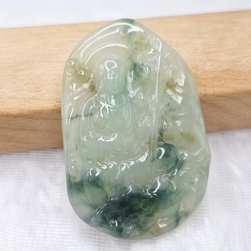 溫潤冰飄藍花灑金地藏王吊墜 | 天然緬甸玉A貨翡翠