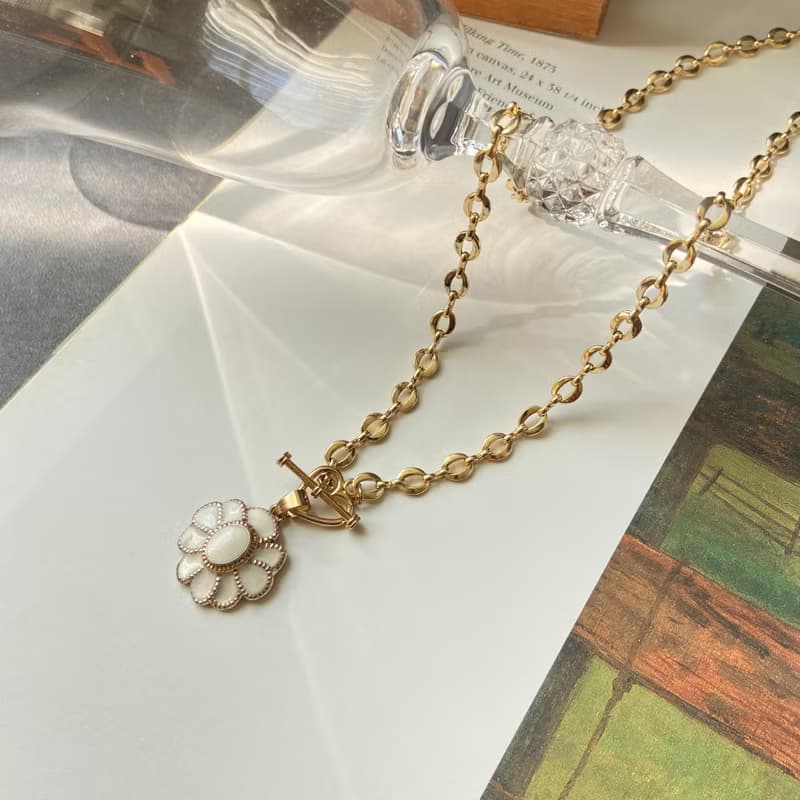 14k金 OT扣項鍊x小白花