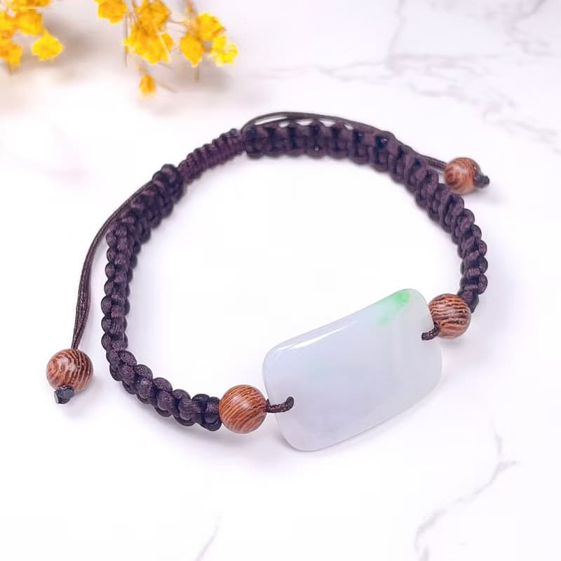 【願‧無事】冰飄綠翡翠無事牌編織手鍊 |天然緬甸玉翡翠A貨|送禮