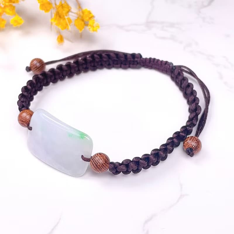 【願‧無事】冰飄綠翡翠無事牌編織手鍊 |天然緬甸玉翡翠A貨|送禮