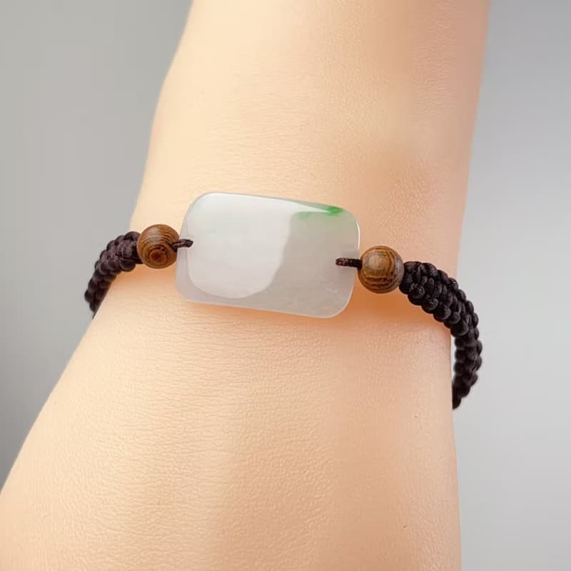 【願‧無事】冰飄綠翡翠無事牌編織手鍊 |天然緬甸玉翡翠A貨|送禮