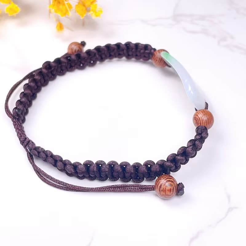 【願‧無事】冰飄綠翡翠無事牌編織手鍊 |天然緬甸玉翡翠A貨|送禮