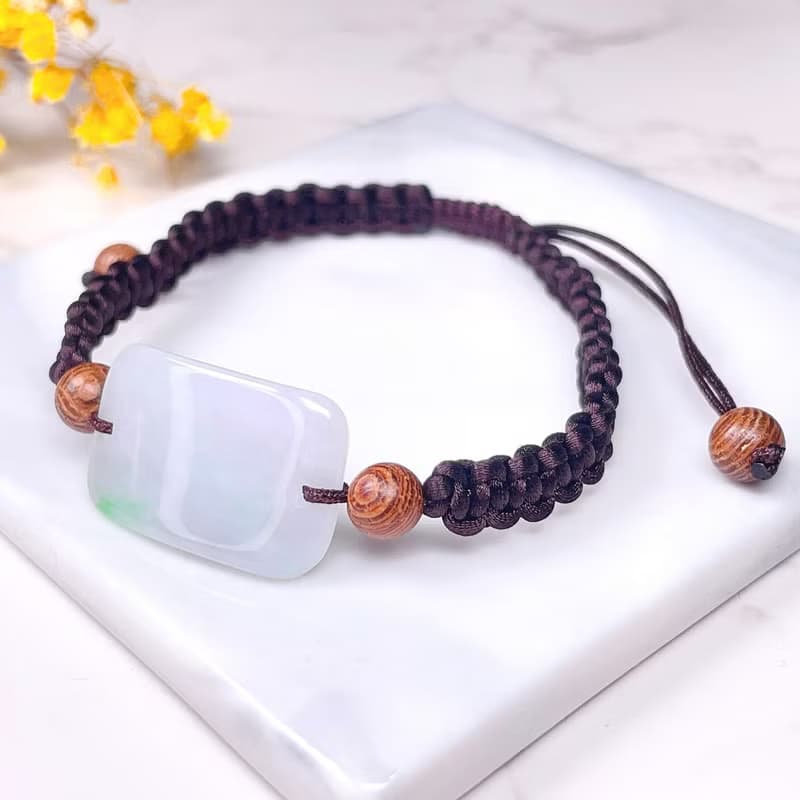 【願‧無事】冰飄綠翡翠無事牌編織手鍊 |天然緬甸玉翡翠A貨|送禮