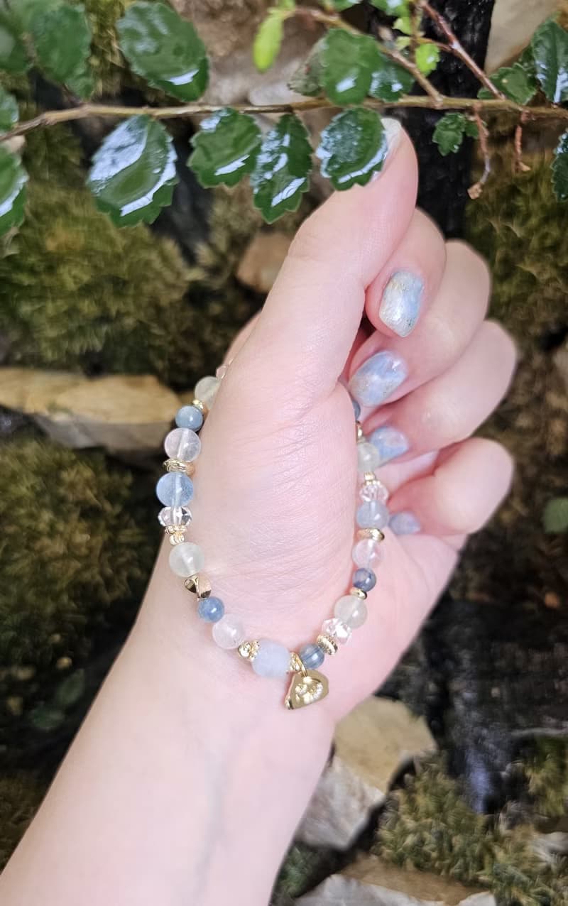 森海微光-療癒/葡萄石/海藍寶/藍針水晶/藍綠晶/水晶手鍊/平靜