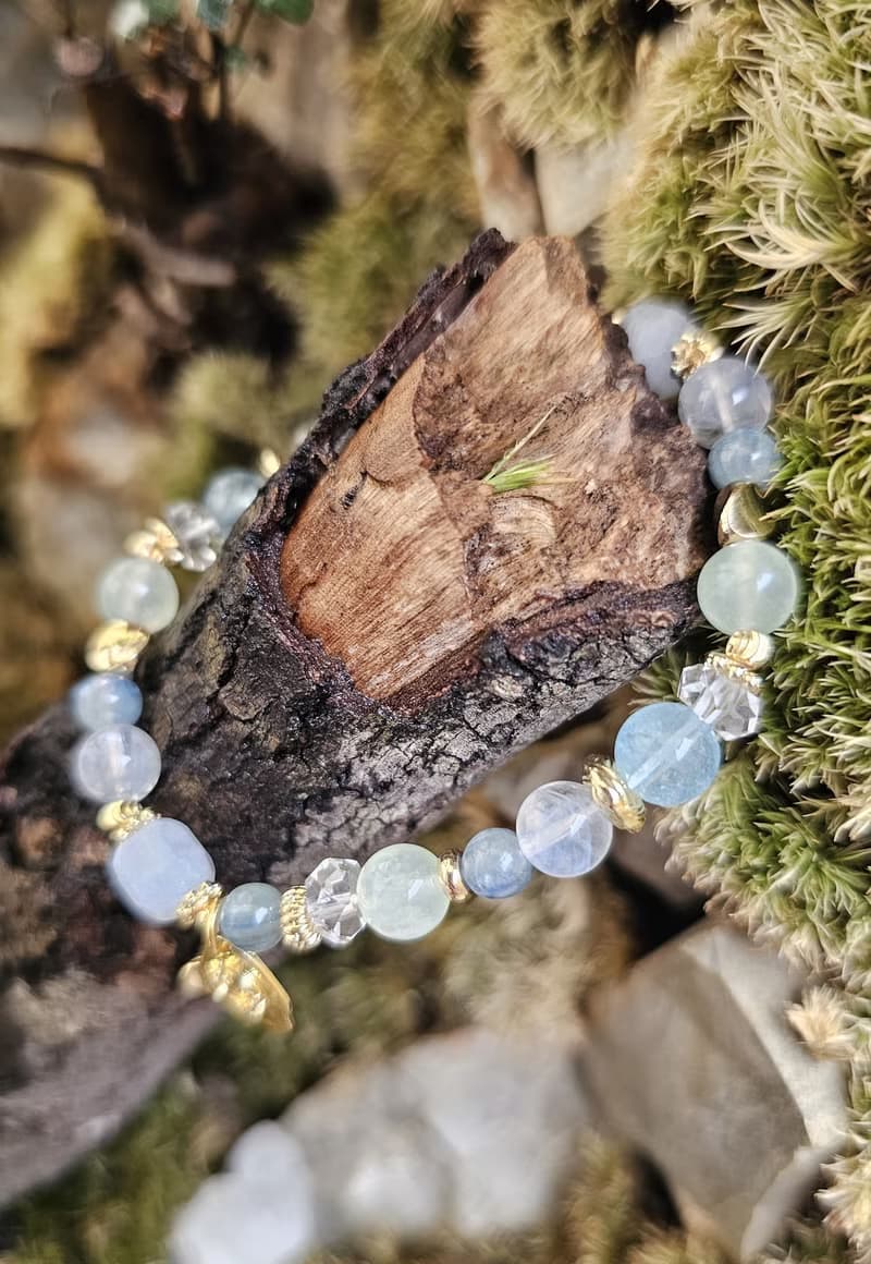 森海微光-療癒/葡萄石/海藍寶/藍針水晶/藍綠晶/水晶手鍊/平靜