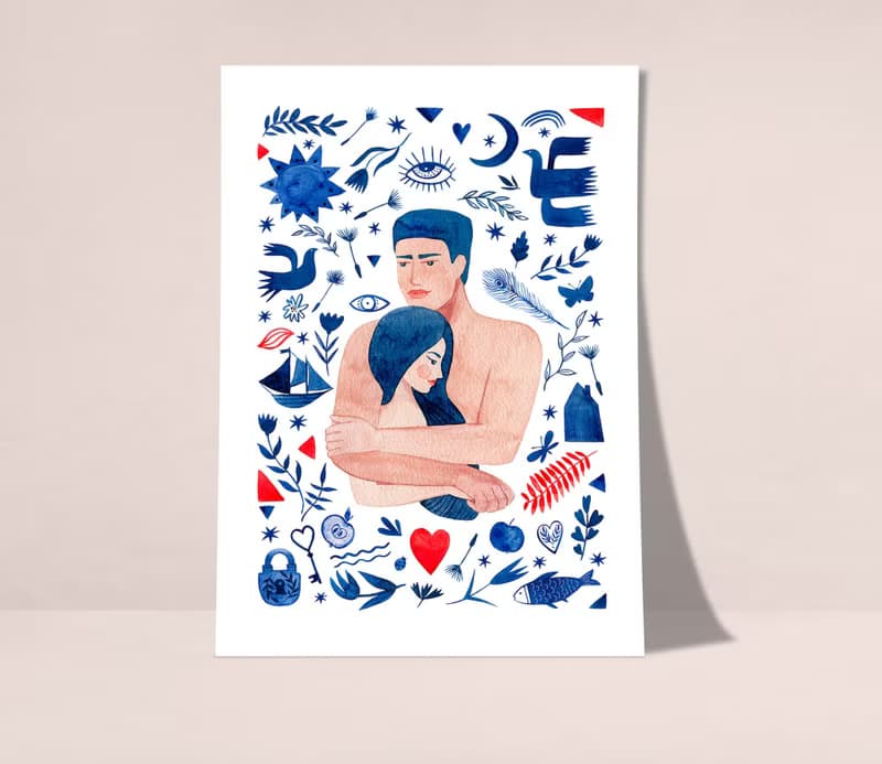 【數位】藍色花朵海報數位 JPEG 可列印牆面畫廊牆面藝術花卉印刷