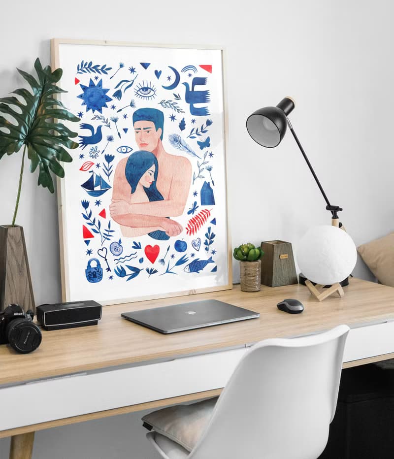 【數位】藍色花朵海報數位 JPEG 可列印牆面畫廊牆面藝術花卉印刷