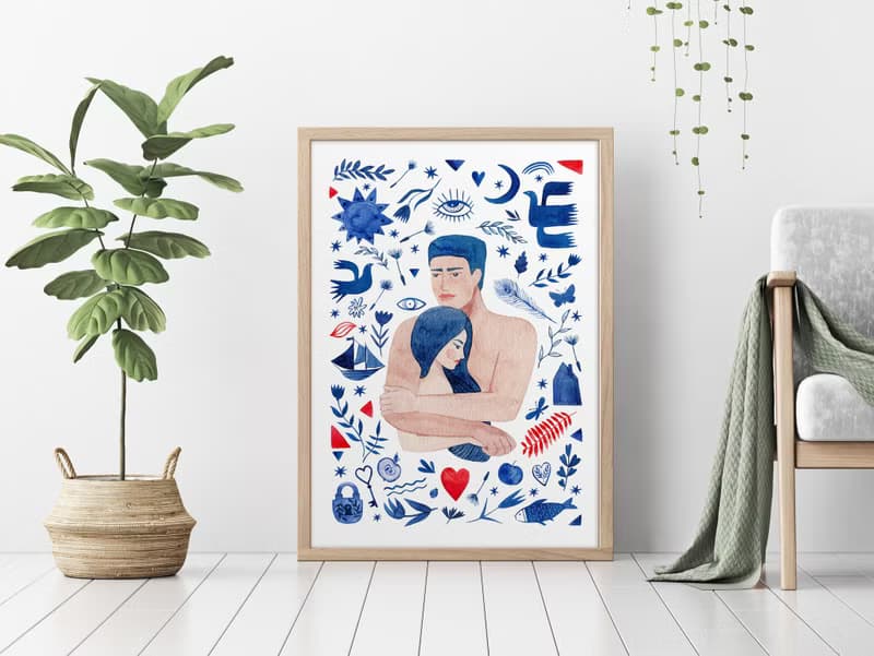 【數位】藍色花朵海報數位 JPEG 可列印牆面畫廊牆面藝術花卉印刷