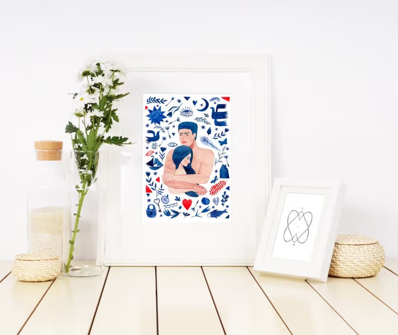 【數位】藍色花朵海報數位 JPEG 可列印牆面畫廊牆面藝術花卉印刷