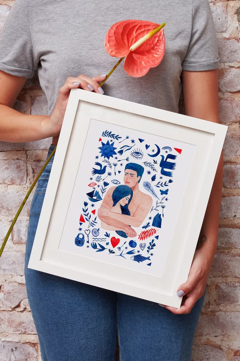 【數位】藍色花朵海報數位 JPEG 可列印牆面畫廊牆面藝術花卉印刷