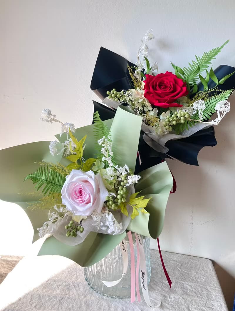韓系自然風不凋花花束-永生玫瑰花束。情人節七夕生日禮物