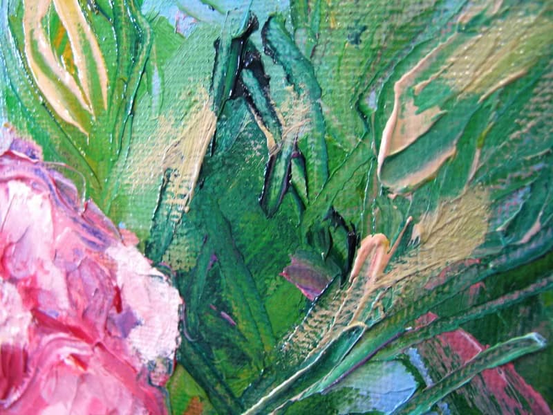 Original oil painting Pink Wild Roses on canvas home decoration on wooden easel