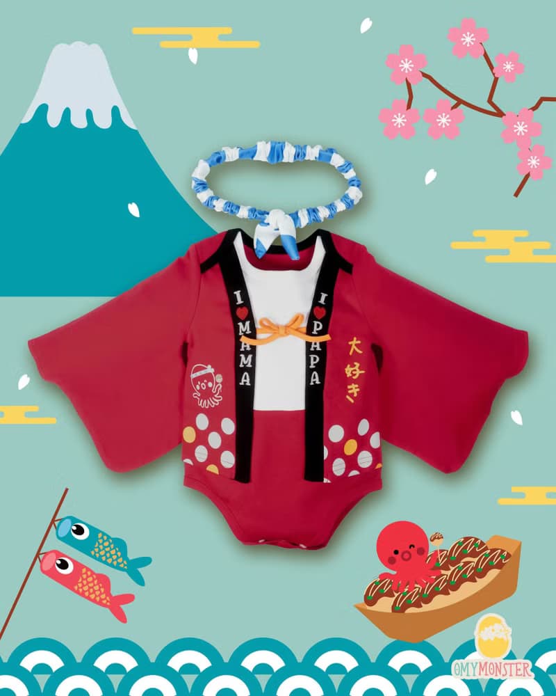章魚慶典包屁浴衣連髮帶