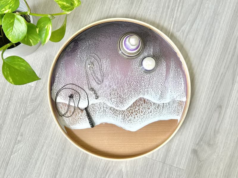 30cm Wood Serving Tray, Deep Purple Ocean, Wedding Gift, Home Gift