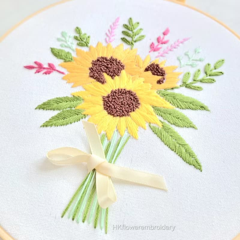 (材料包)太陽花刺繡圈 手作禮物 生日 週年 永生花