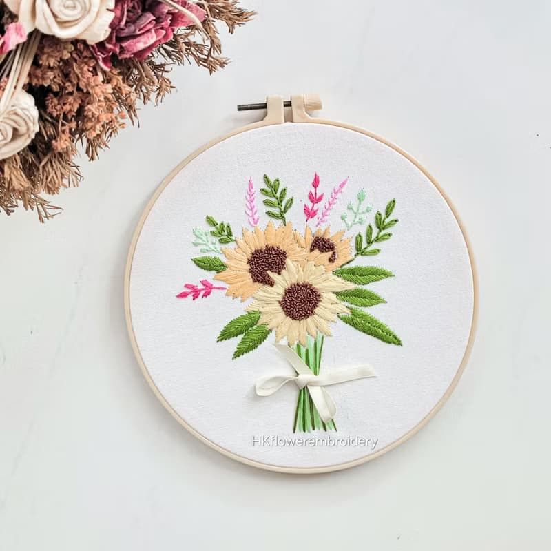 (材料包)太陽花刺繡圈 手作禮物 生日 週年 永生花