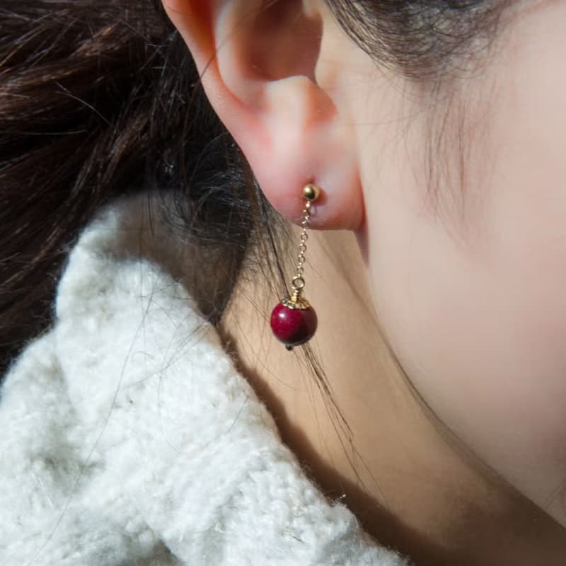 紫金砂硃砂 8mm 14K包金耳環