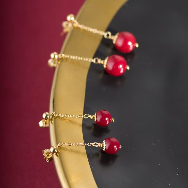 紫金砂硃砂 8mm 14K包金耳環