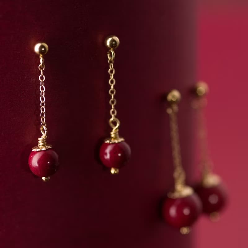 紫金砂硃砂 8mm 14K包金耳環