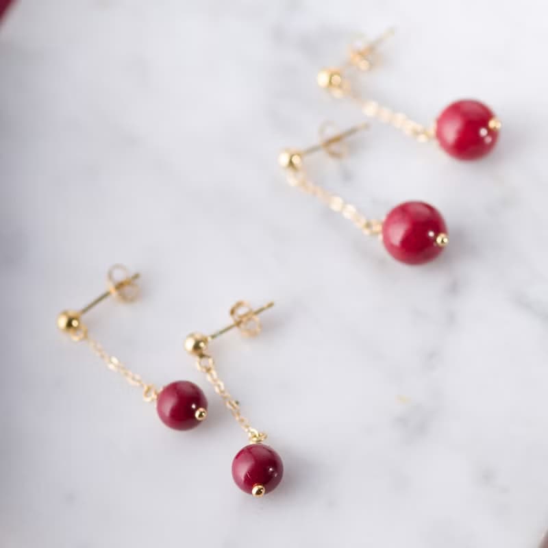 紫金砂硃砂 8mm 14K包金耳環