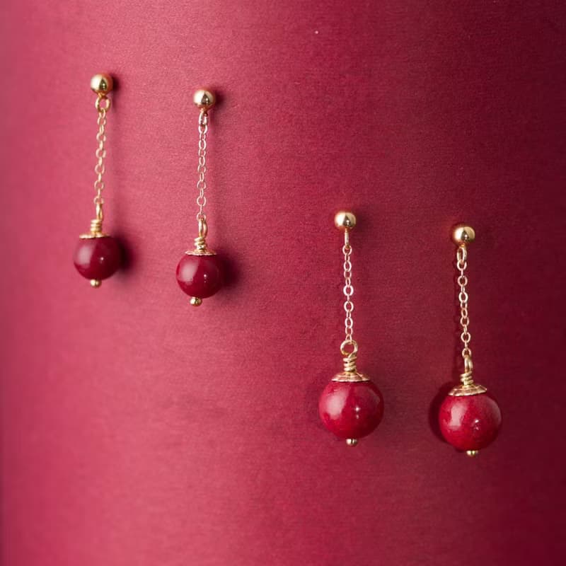 紫金砂硃砂 8mm 14K包金耳環