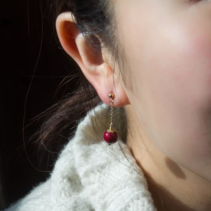 紫金砂硃砂 8mm 14K包金耳環