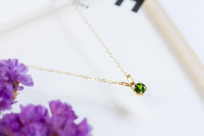 クロムダイオプサイド ファセットカット 一粒ネックレス 14kgf / Chrome Diopside Facet Cut Solitaire Necklace