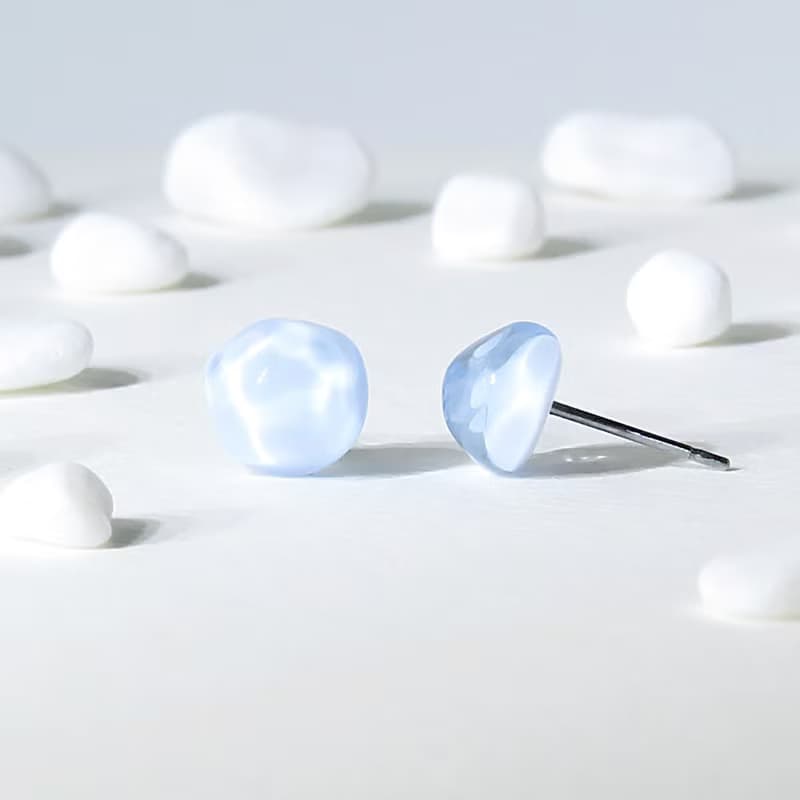 Pure系列 玻璃耳環 耳夾 單隻 不規則 透明 藍色